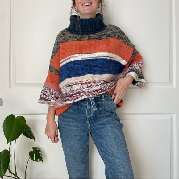 Urban Outfitters Striped Sweater Shirt Wide Sleeves Chunky Knit Long Sleeve - Picture 6 of 16